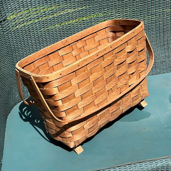 Vintage Basketville handwoven wood footed magazine basket